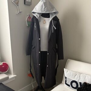 Blank NYC Black Hooded Long Puffer Jacket Coat Removable Hoodie Snap closure M